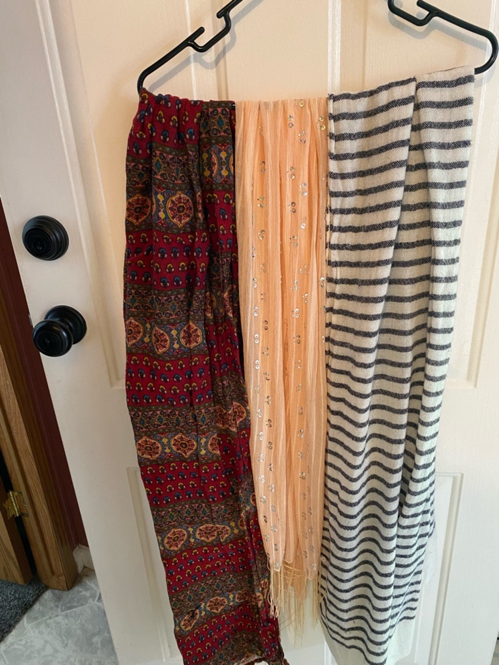 Set of 3 Lightweight Fashion Scarves - Red, Peach, Black & White